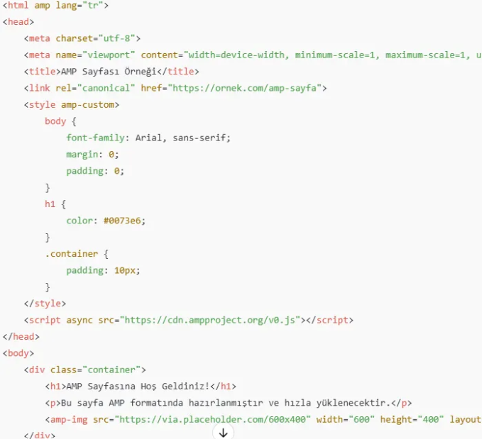 Basit AMP Sayfası HTML Yapısı ve Bileşenleri