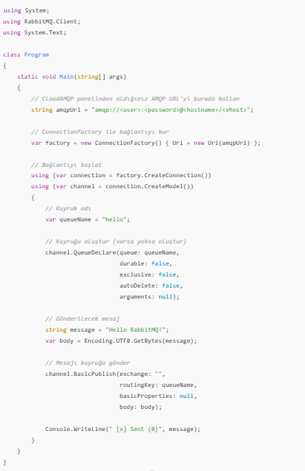 .NET C# ile RabbitMQ Bağlantısı ve ConnectionFactory Kullanımı Kod Örneği