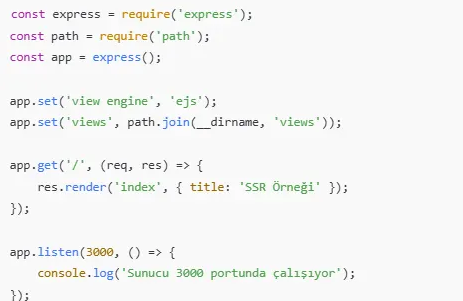 Node.js Express.js framework yapısı ve web sunucusu oluşturma temel prensipleri